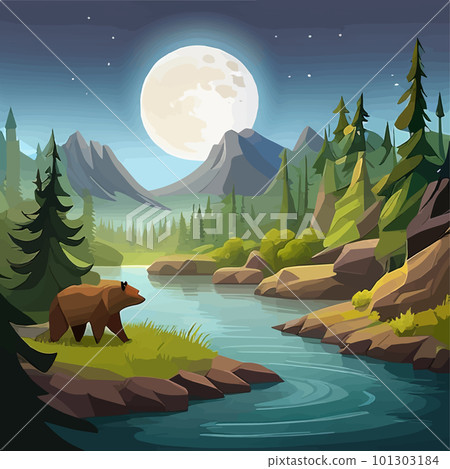 Grizzly Bear standing by river Vibrant Art for postcard or poster in Alaska Grizzly Bear standing by river Vibrant Art for postcard or poster in Alaska 101303184