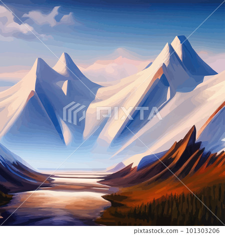 Vector hand drawn illustration. Abstract flat minimalist design landscape. Vector hand drawn illustration. Abstract flat minimalist design landscape. 101303206