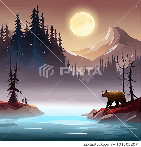 Grizzly Bear standing by river Vibrant Art for postcard or poster in Alaska Grizzly Bear standing by river Vibrant Art for postcard or poster in Alaska 101303207