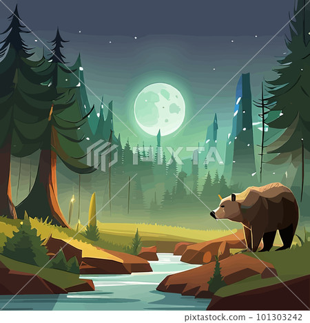 Grizzly Bear standing by river Vibrant Art for postcard or poster in Alaska Grizzly Bear standing by river Vibrant Art for postcard or poster in Alaska 101303242