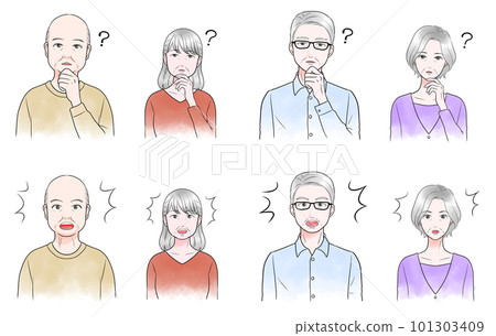 A set of elderly people Questioning and surprised expressions A set of elderly people Questioning and surprised expressions 101303409