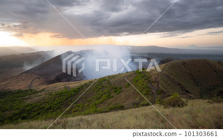 Landscape with active volcano Landscape with active volcano 101303661