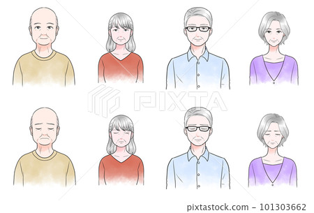 一組老人微笑和哭泣的臉 101303662