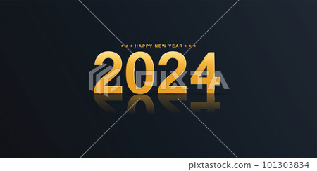 2024 Happy New Year elegant design - vector illustration of golden 2024 logo numbers on black background - perfect typography for 2024 save the date luxury designs and new year celebration. 101303834