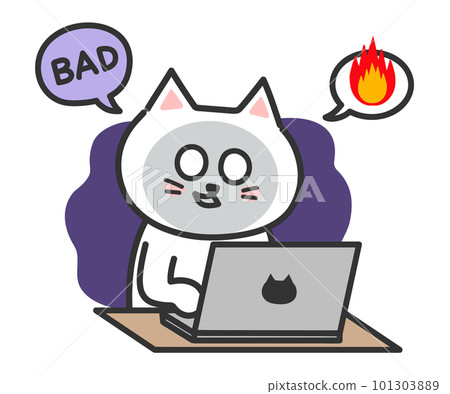 Computer operation Illustration of a flaming white cat 101303889