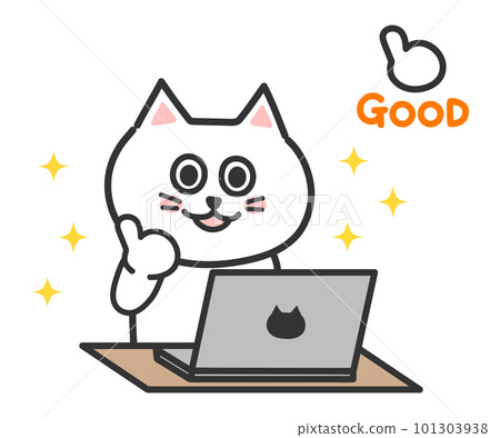 電腦操作成功的白貓插畫 101303938