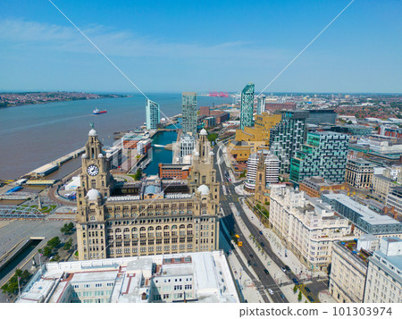 City of Liverpool at Pier Head - aerial view City of Liverpool at Pier Head - aerial view 101303974