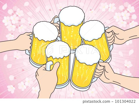 Illustration toasting with beer _ cherry blossoms _ cherry blossom viewing 101304022