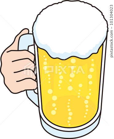 啤酒杯中的啤酒插圖_手拿著啤酒杯 101304023