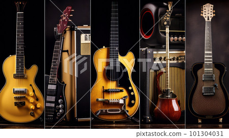 Collage of Music instruments - beautiful illustration - made with generative AI tools 101304031