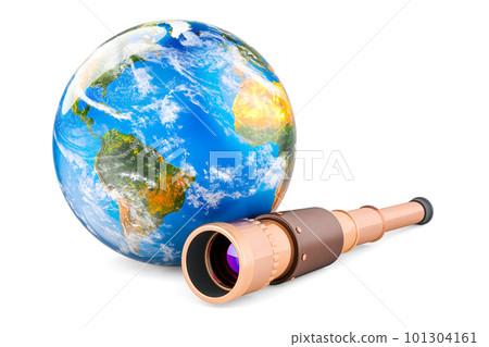 Pirate Spyglass with Earth Globe, 3D rendering 101304161
