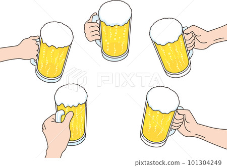 Various hands holding beer mugs 101304249