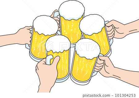 現實手用啤酒敬酒的插圖素材 現實手用啤酒敬酒的插圖素材 101304253