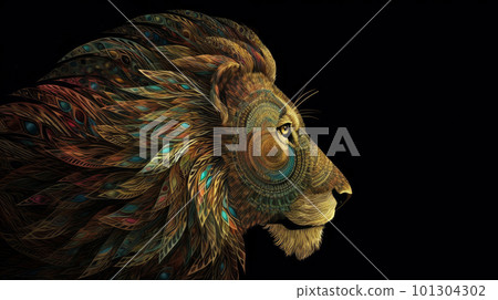Amazing illustration of a lion head - made with generative AI tools 101304302