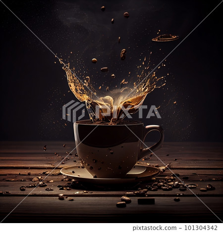 Stylish and effectful illustration of a coffee with coffee beans - made with generative AI 101304342