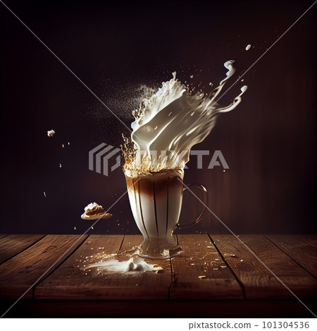 Stylish and effectful illustration of a coffee with coffee beans and cream - made with generative AI Stylish and effectful illustration of a coffee with coffee beans and cream - made with generative AI 101304536