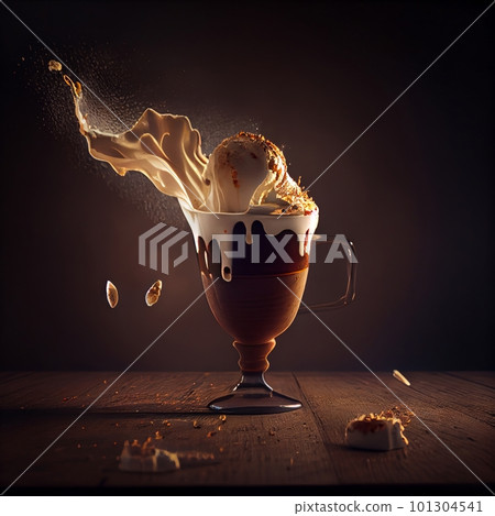 Stylish and effectful illustration of a coffee with coffee beans - made with generative AI 101304541