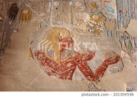 Different hieroglyphs on the walls and columns in the Karnak temple. Karnak temple is the largest complex in ancient Egypt. Different hieroglyphs on the walls and columns in the Karnak temple. Karnak temple is the largest complex in ancient Egypt. 101304596