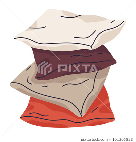 Textile pillows stack. Home interior pillows, cozy sofa cushions, decorative soft pillows flat vector illustration 101305838