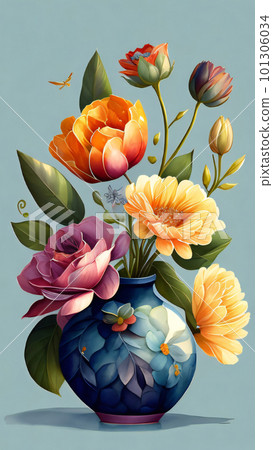 Watercolor Flower with Vase Watercolor Flower with Vase 101306034