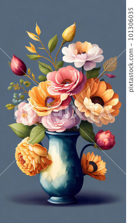 Watercolor Flower with Vase 101306035