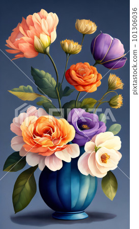 Watercolor Flower with Vase 101306036