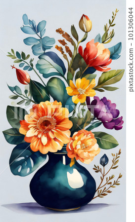 Watercolor Flower with Vase Watercolor Flower with Vase 101306044