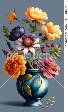 Watercolor Flower with Vase 101306045