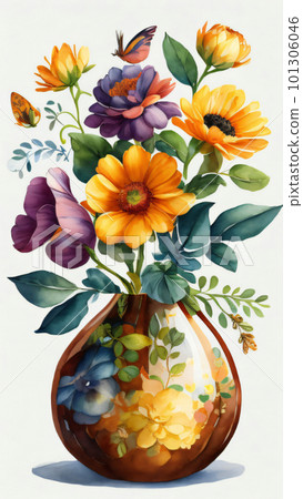 Watercolor Flower with Vase Watercolor Flower with Vase 101306046