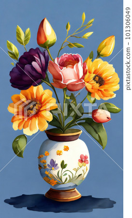 Watercolor Flower with Vase Watercolor Flower with Vase 101306049