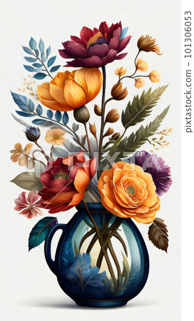 Watercolor Flower with Vase 101306053
