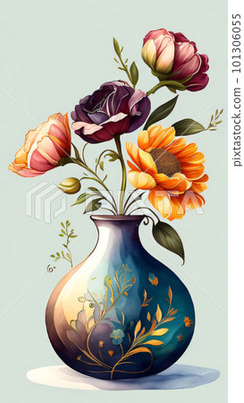 Watercolor Flower with Vase 101306055