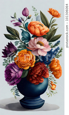 Watercolor Flower with Vase 101306064