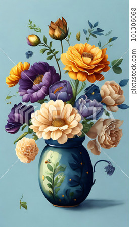 Watercolor Flower with Vase 101306068