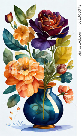 Watercolor Flower with Vase 101306072