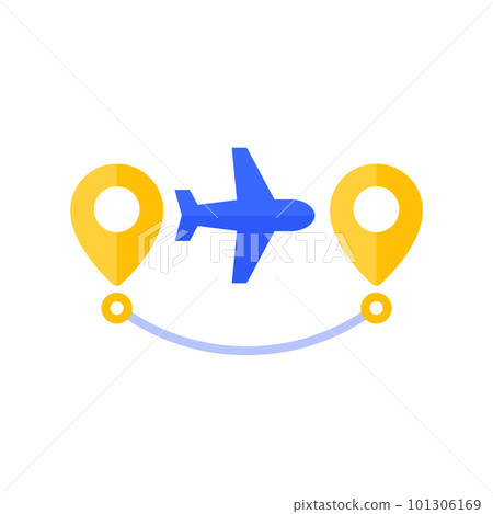 Flight route icon with an airplane, flat vector Flight route icon with an airplane, flat vector 101306169