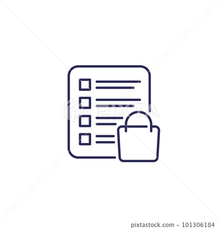 shopping list line icon with a bag 101306184