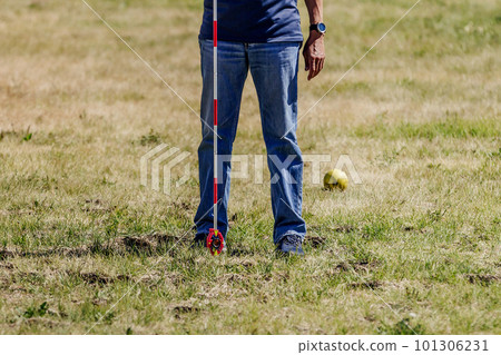referee in field to measure result of shot put, electronic equipment from athletics referee in field to measure result of shot put, electronic equipment from athletics 101306231