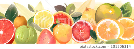 Citruses and fruits collection wide long banner 101306314