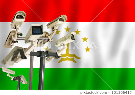 Tajikistani CCTV camera on the flag of Tajikistan Surveillance, security Tajikistani CCTV camera on the flag of Tajikistan Surveillance, security 101306415