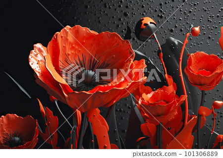 Red poppies as a symbol of memory for the fallen in the war. VE-Day, World War remembrance day. Generative AI illustration 101306889