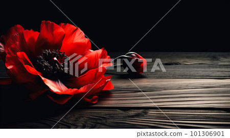 Red poppy as a symbol of memory for the fallen in the war. VE-Day, World War remembrance day. Generative AI illustration 101306901
