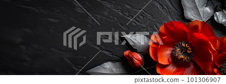 Banner with Red poppy as a symbol of memory for the fallen in the war. VE-Day, World War remembrance day. Generative AI illustration 101306907