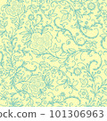 Intricate seamless pattern delicate floral motifs feminine charm primitive and arabesque style creates traditional romantic feel for weddings, wrapping paper, cards, and invitations  101306963