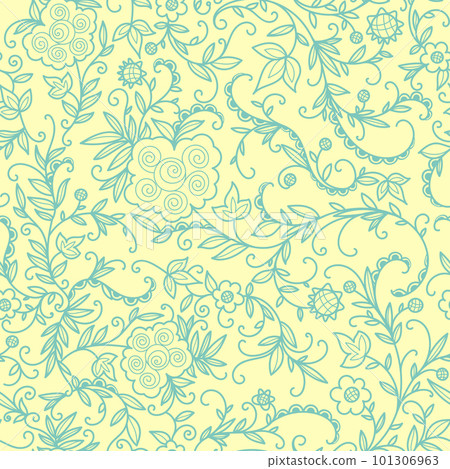 Intricate seamless pattern delicate floral motifs feminine charm primitive and arabesque style creates traditional romantic feel for weddings, wrapping paper, cards, and invitations Intricate seamless pattern delicate floral motifs feminine charm primitive and arabesque style creates traditional romantic feel for weddings, wrapping paper, cards, and invitations 101306963