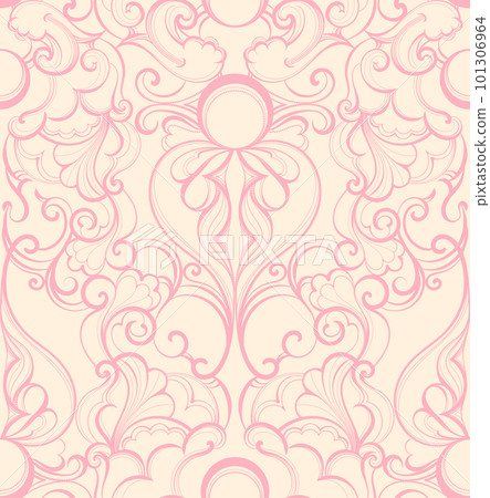 Sophisticated elegant seamless pattern in monochrome color scheme looks like brocade, damask, and swirls, royal and luxurious design for background, wallpaper, card design, wedding bridal decor 101306964