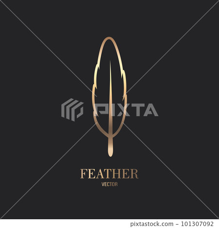 Vector Fluffy Golden Color Feather Logo Icon, Silhouette Feather Closeup Isolated. Design Template of Flamingo, Angel, Bird Feather. Lightness, Freedom Concept Vector Fluffy Golden Color Feather Logo Icon, Silhouette Feather Closeup Isolated. Design Template of Flamingo, Angel, Bird Feather. Lightness, Freedom Concept 101307092