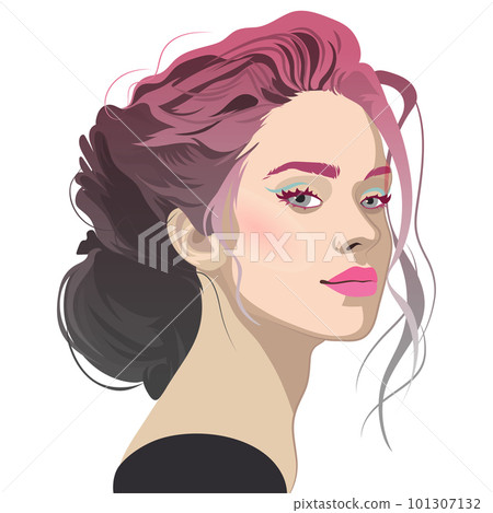 Portrait of a beautiful girl with curly hair dyed in a pale pink color Portrait of a beautiful girl with curly hair dyed in a pale pink color 101307132