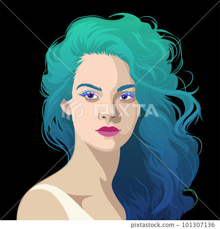 Portrait of a beautiful girl with loose turquoise dyed hair. Portrait of a beautiful girl with loose turquoise dyed hair. 101307136