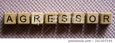 Aggressor word collected with wooden cubes on light background Aggressor word collected with wooden cubes on light background 101307544